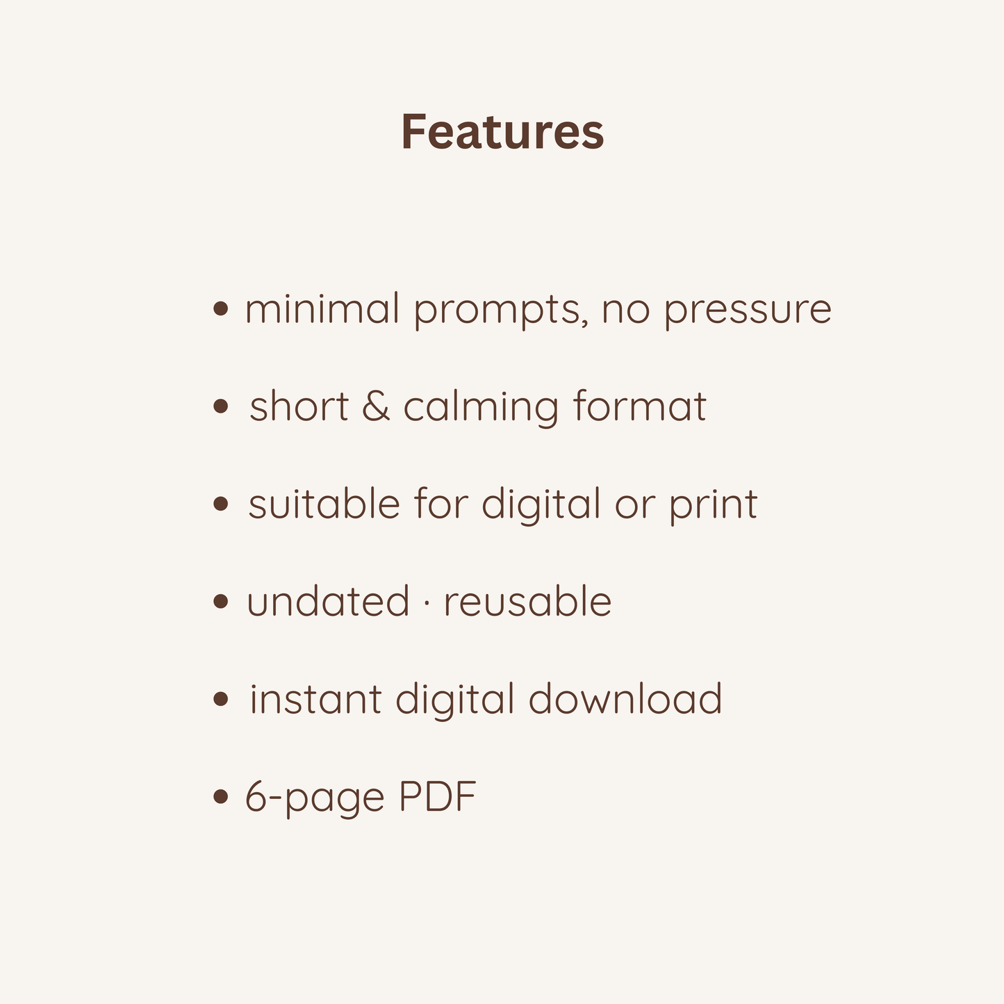 List of features of the evening reflection journal.