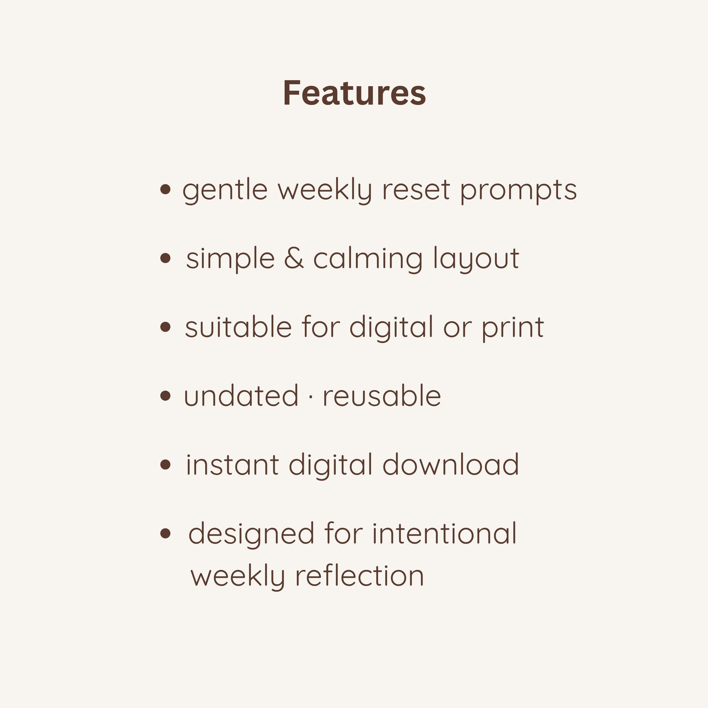 List of features of the self care PDF journal.
