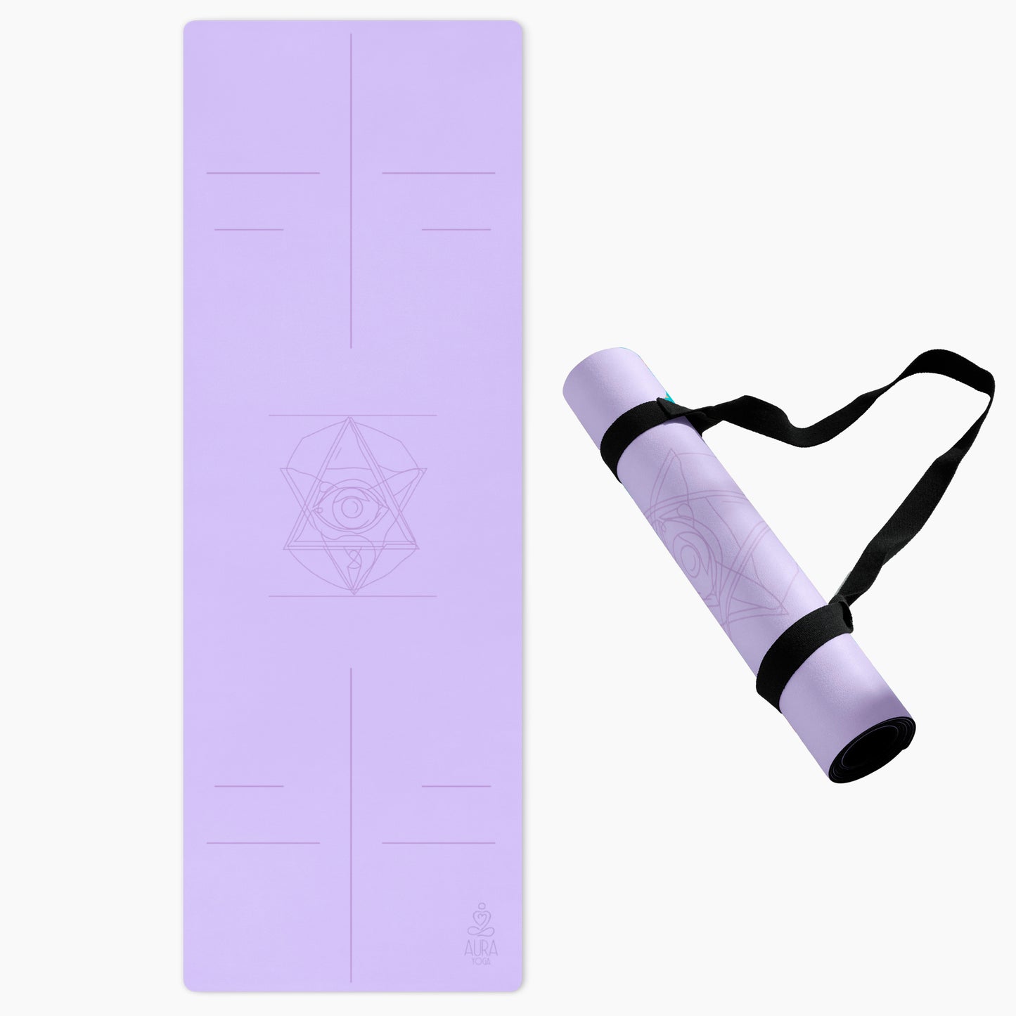 Lavender suede yoga mat with a carrying strap.