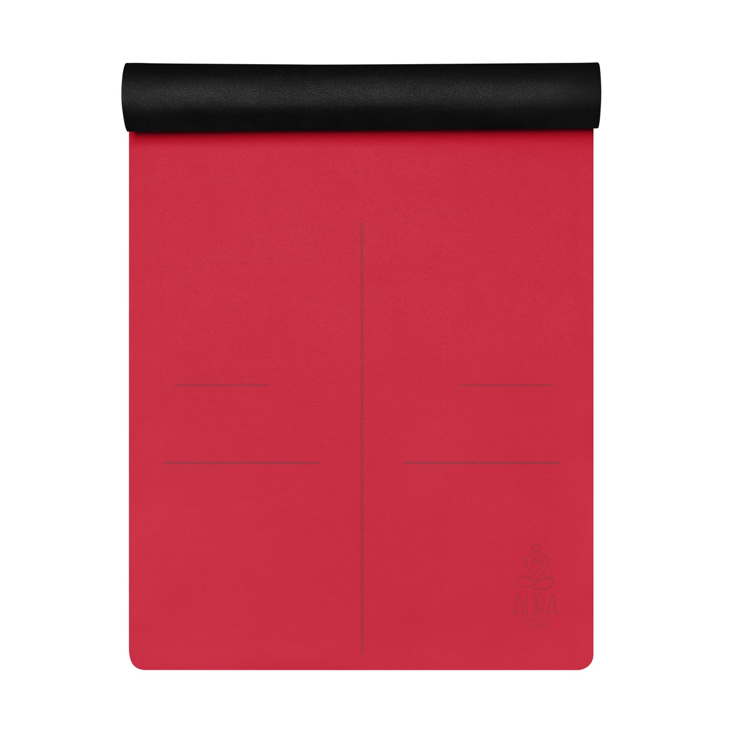 Suede yoga mat with alignment lines.