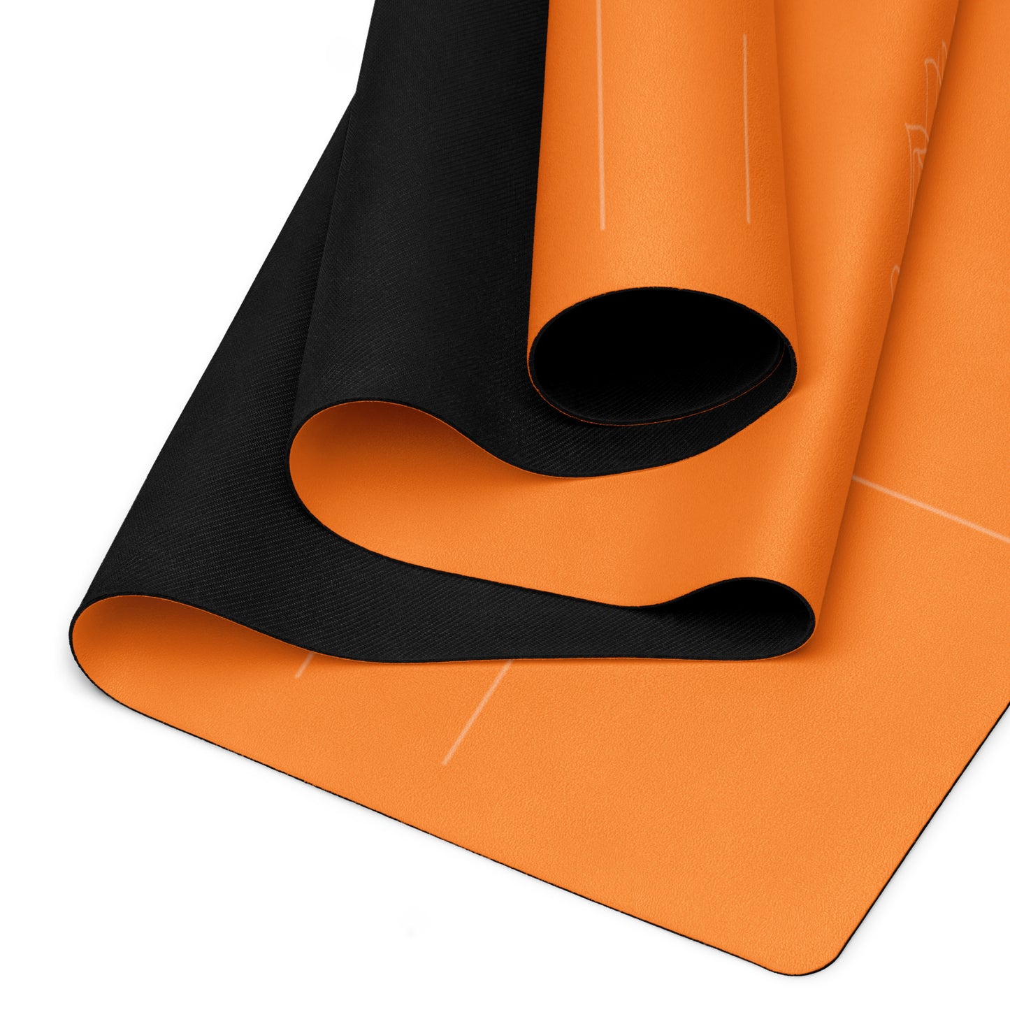 Detail of an orange suede yoga mat with rubber bottom