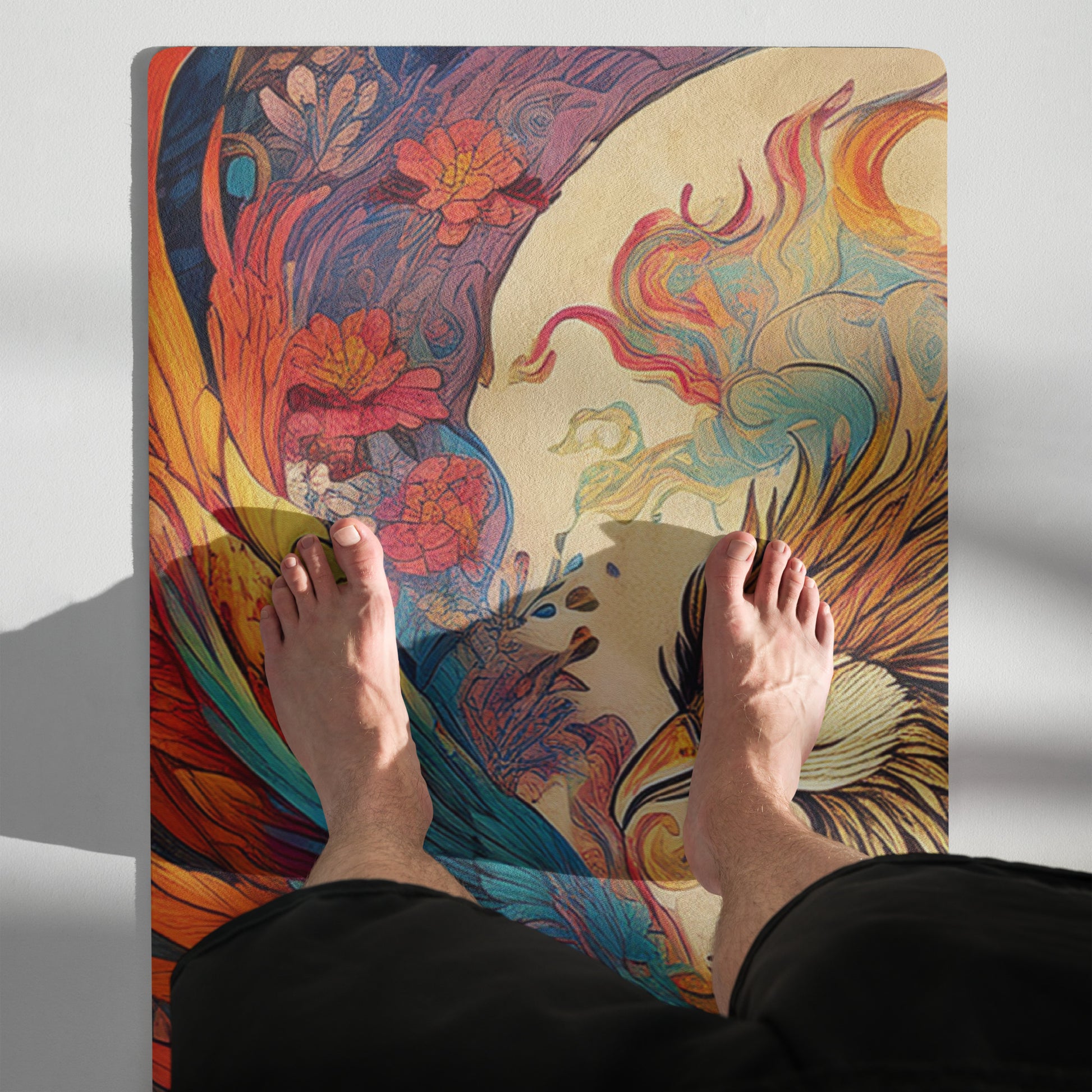 Suede yoga mat with a man standing on it