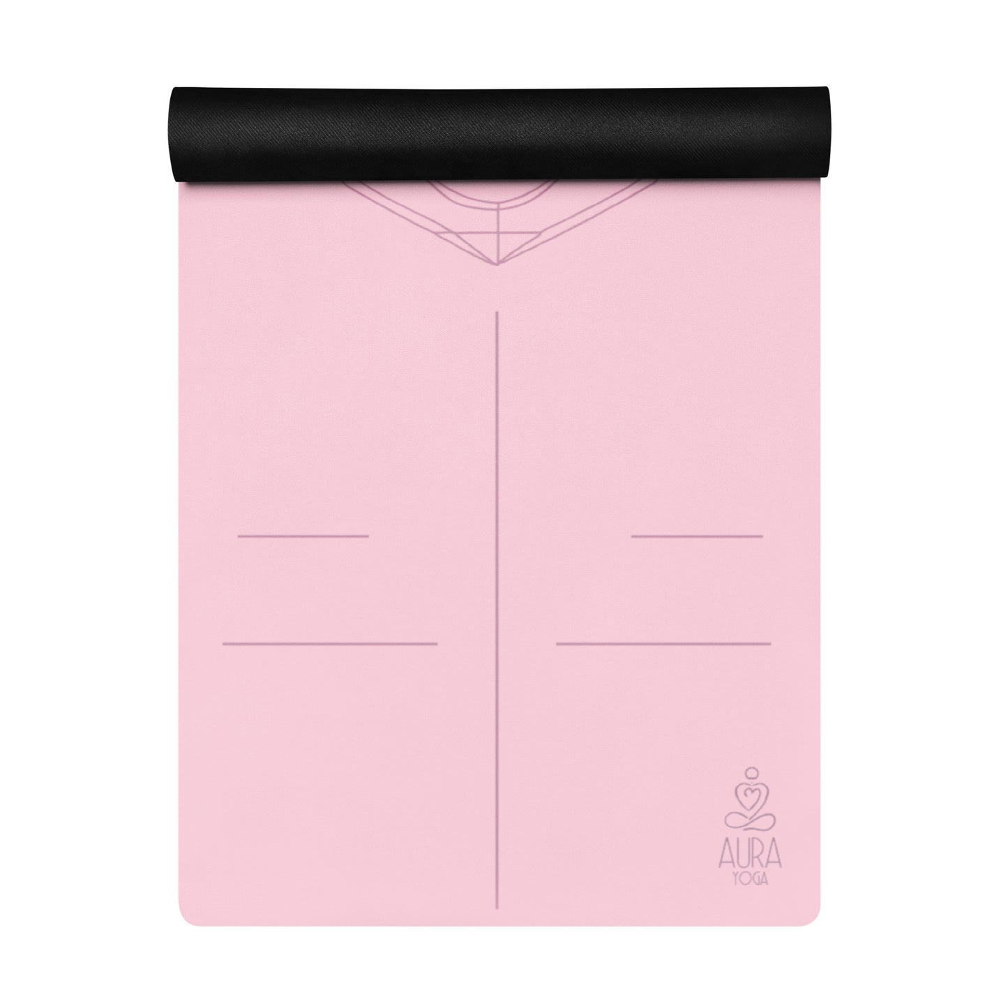 Soft pink yoga mat with alignment lines for better focus and mindful yoga practice.