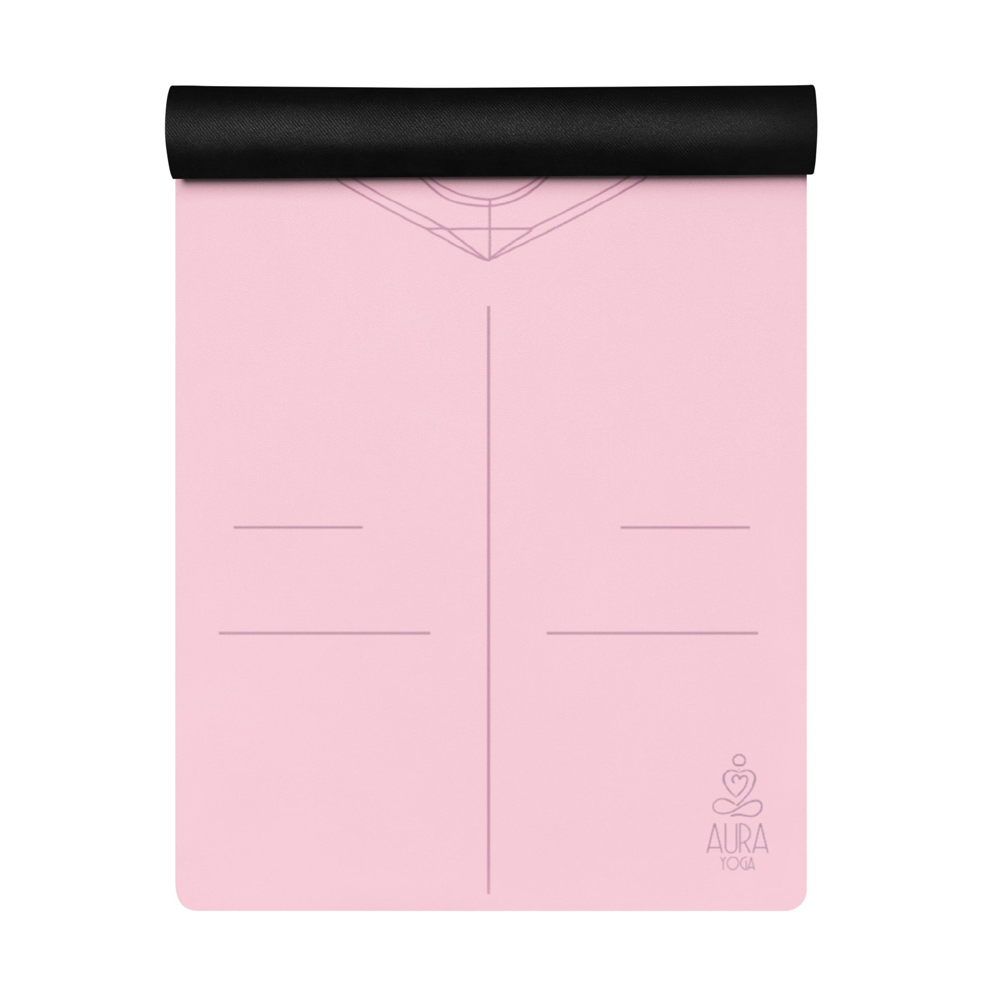 Soft pink yoga mat with alignment lines for better focus and mindful yoga practice.